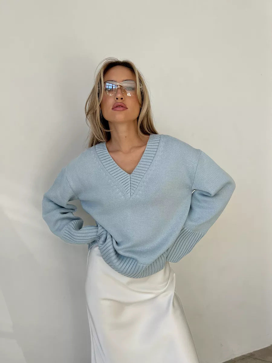 Damen nan oversized Feinstrickpullover mit tiefem V-Ausschnitt, gerippten Bündchen und lockerer Silhouette Echo Archiv