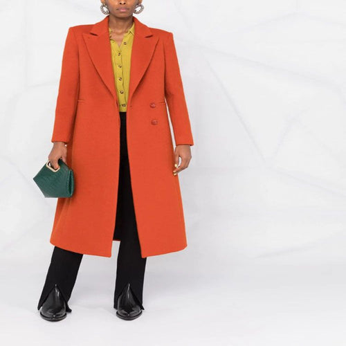 Damen Maxilanger Wollmix-Longcoat mit schlanker Nahtführung und verdeckten Eingrifftaschen Echoarchiv