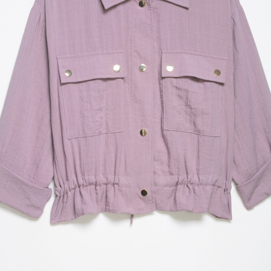 Damen Leichte Hemdblusen-Utility-Jacke mit Tunnelzugbund und Pattentaschen Echoarchiv