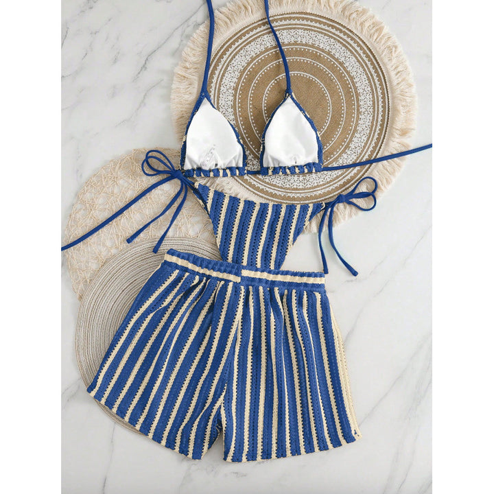 Damen Zweiteiliges Freizeitbadeoutfit mit verstellbarem Oberteil und elastischen Shorts Echo Archiv