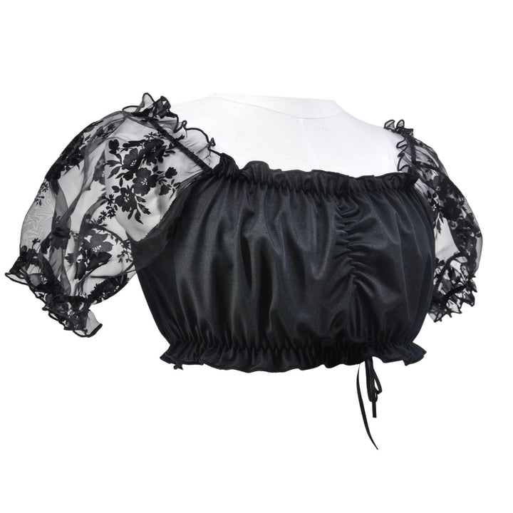 Damen nan transparente Bluse mit bestickten Puffärmeln und gerafftem Vorderteil Echo Archiv