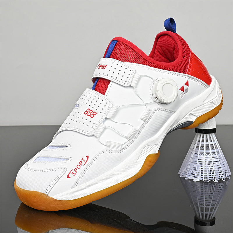 Unisex leichte Badminton‑Hallenschuhe mit rutschfester Gummilaufsohle, doppelte Klett‑Fixierung und Drehverschluss – Tavélo
