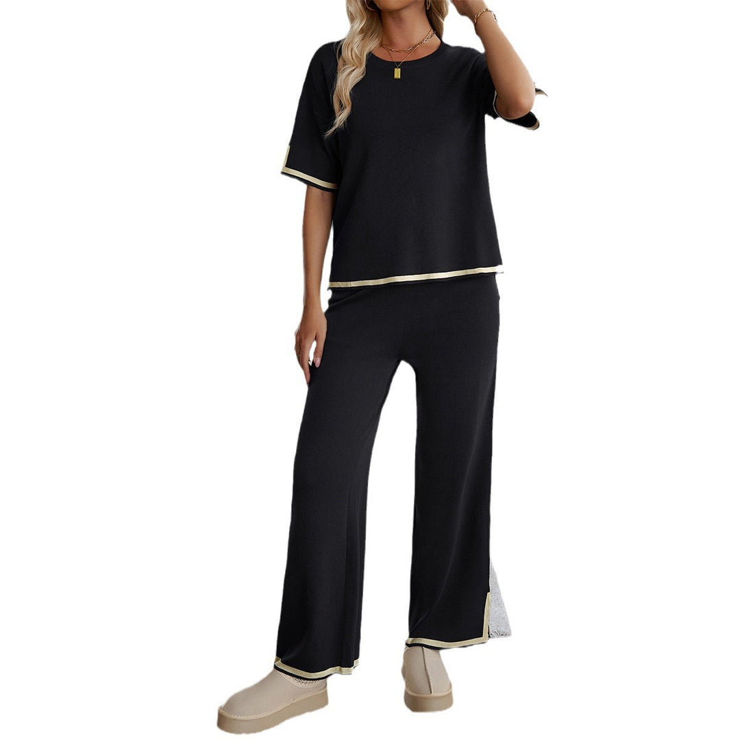 Damen Lässiges Zweiteiliges Set mit Weitem Schnitt und Goldakzenten Echo Archiv