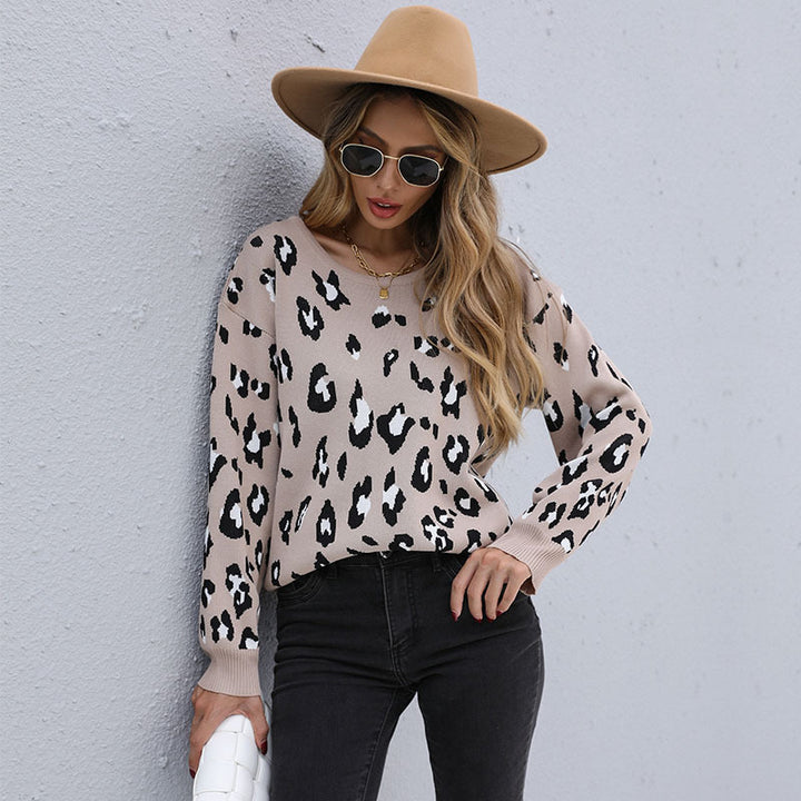 Damen Leichter Jacquard-Strickpullover mit Animal-Print und geripptem Saum Echoarchiv