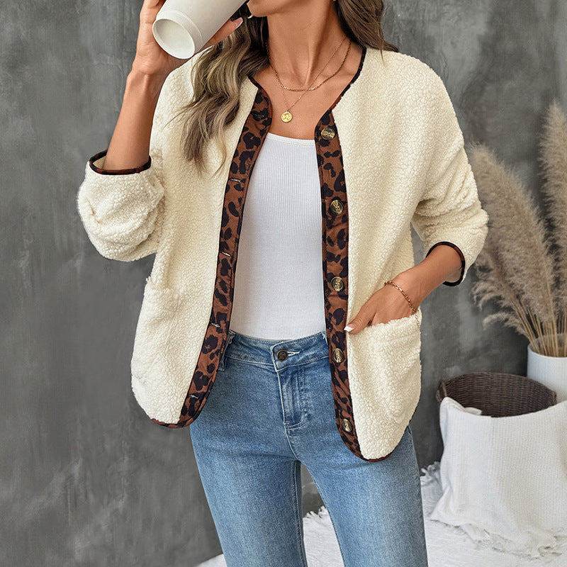 Damen Gemütlicher Teddy-Blazer mit Leopardenmuster Echo Archiv