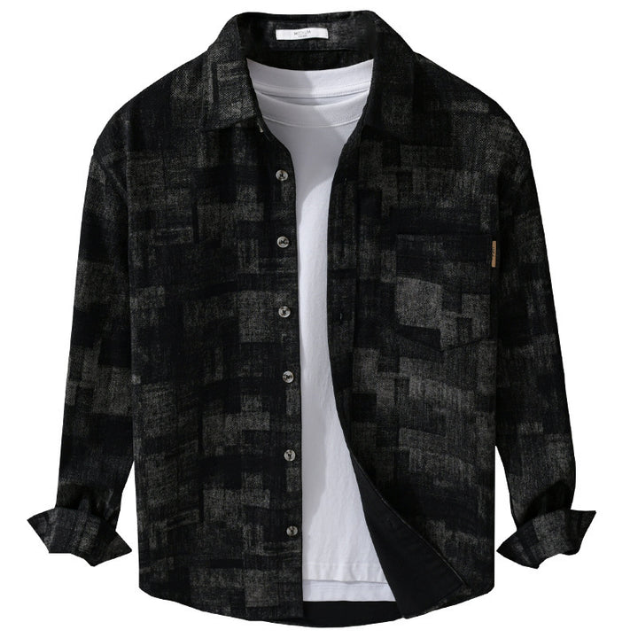 Herren Strukturiertes Hemdjacke-Overshirt aus Baumwollmischung mit geometrischem Print Echoarchiv