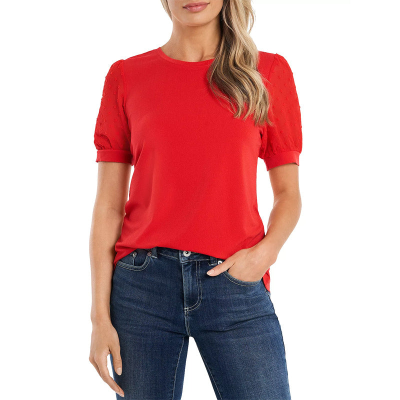 Damen modisches Freizeitshirt mit Puffärmeln und Struktur Echo Archiv