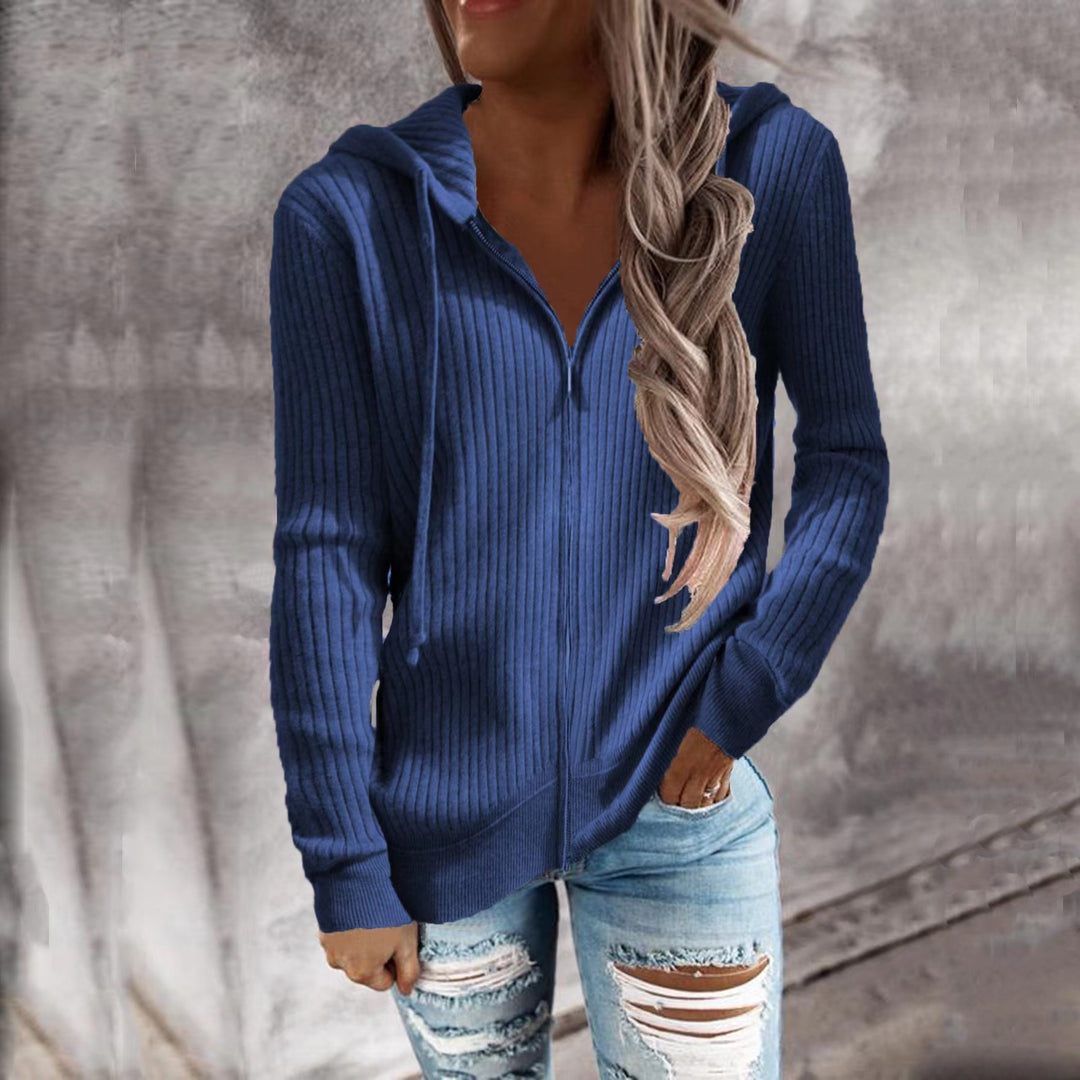 Damen nan gerippter Kapuzen-Zip-Hoodie mit halbem Reißverschluss und Kängurutaschen Echo Archiv