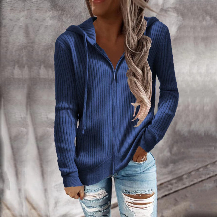 Damen nan gerippter Kapuzen-Zip-Hoodie mit halbem Reißverschluss und Kängurutaschen Echo Archiv
