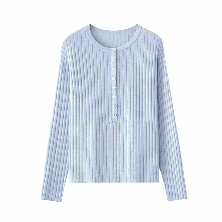 Damen Feinstrick-Pullover mit Henley-Knopfleiste und Rippenstruktur Echo Archiv