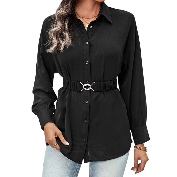 Damen Hemdblusenshirt mit elastischem Taillenband und Schmuckschließe Echoarchiv