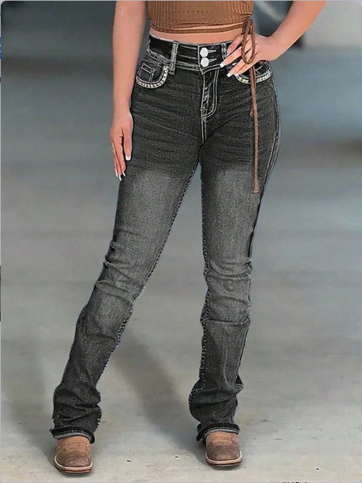 Damen Hochtaillierte Slim‑Straight Jeans mit V‑förmigem Bund und Superstretch-Denim Echo Archiv