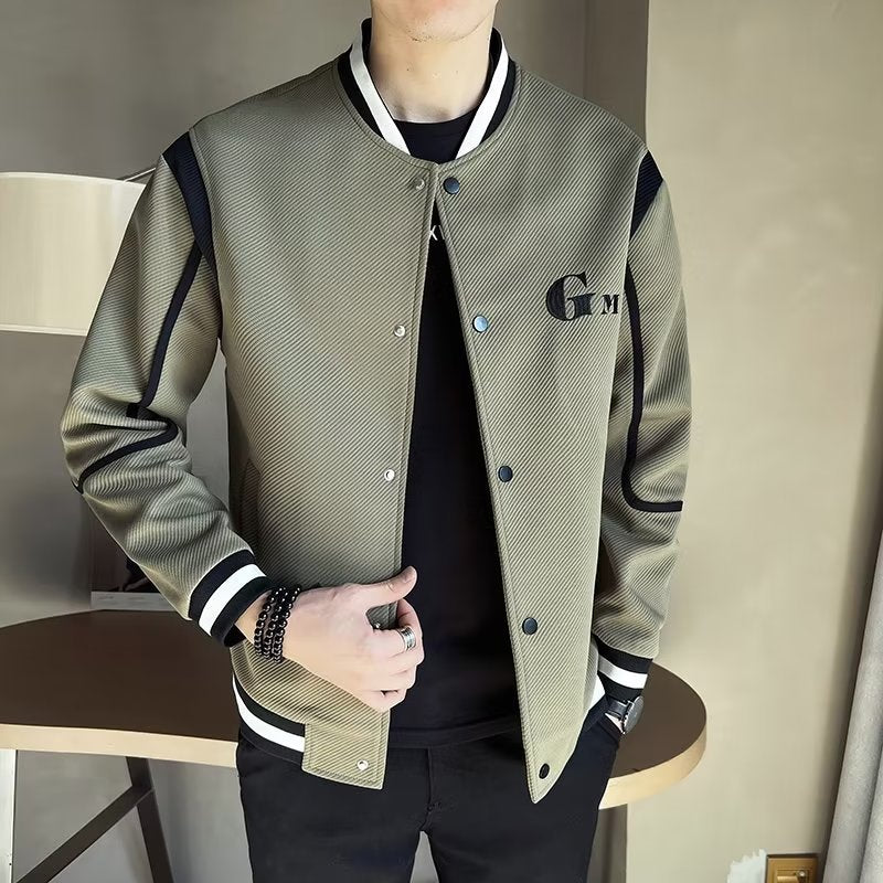 Herren Leichte Varsity-Bomberjacke mit Strukturgewebe, Rippbündchen und Druckknopffront Echoarchiv