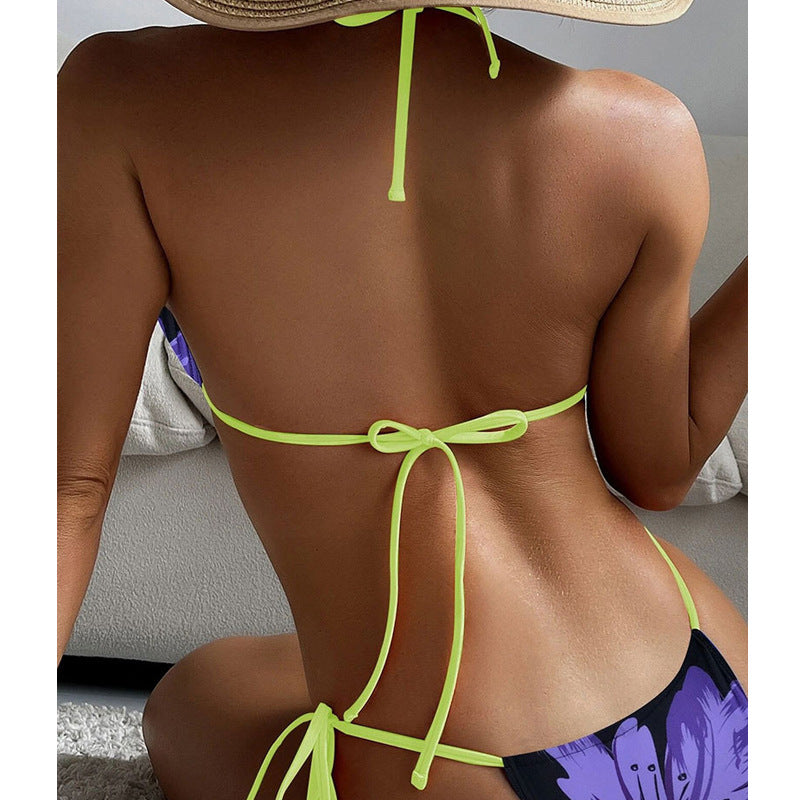 Damen Triangel-Bikini mit floralem Muster und verstellbaren Bindebändern Echo Archiv