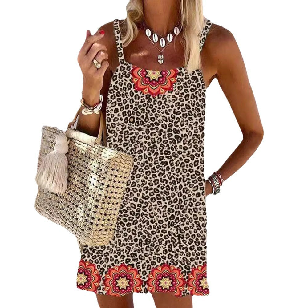 Damen Sommerliches Kleid mit leopardenmotiv und floralem Saum Echo Archiv