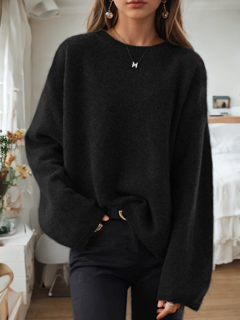 Damen nan lässiger Oversize-Strickpullover mit Rundhalsausschnitt und überschnittener Schulterpartie Echo Archiv