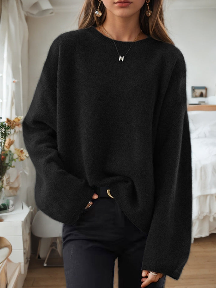Damen nan lässiger Oversize-Strickpullover mit Rundhalsausschnitt und überschnittener Schulterpartie Echo Archiv