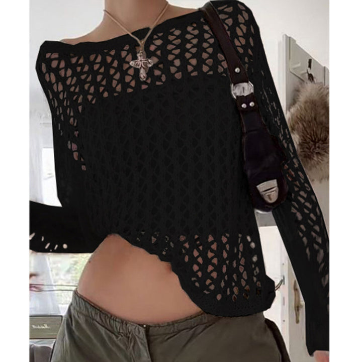 Damen luftiges Häkeloberteil mit weitem Schnitt und transparentem Design Echo Archiv