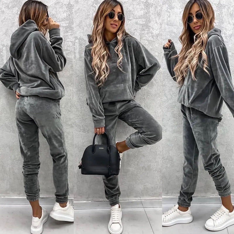 Damen kuscheliges Fleece-Set mit oversized Hoodie und bequemen Jogginghosen Echoarchiv