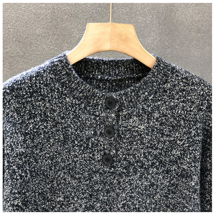 Herren Komfortabler Rippstrick-Halbknopfpullover mit Rundhalsausschnitt und legerer Passform Echoarchiv