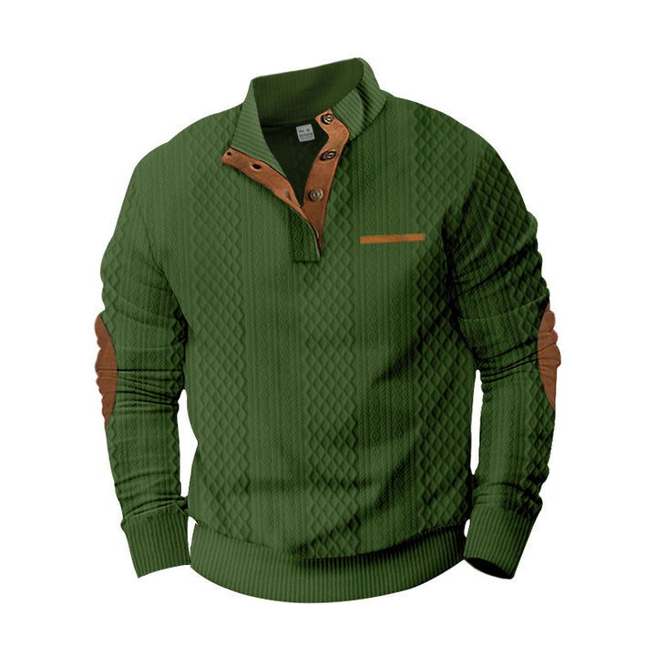 Herren strukturierter Pullover mit modischem Henley-Ausschnitt und geschmackvollen Kunstlederdetails Echoarchiv