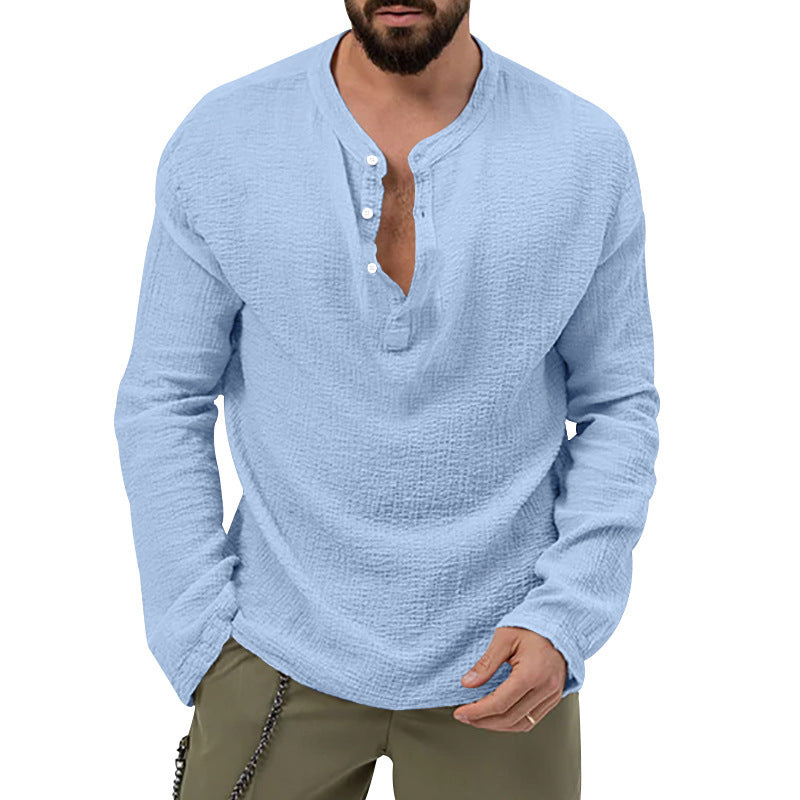 Herren Langarmshirt mit Knopfdetail und strukturierter Oberfläche Echoarchiv