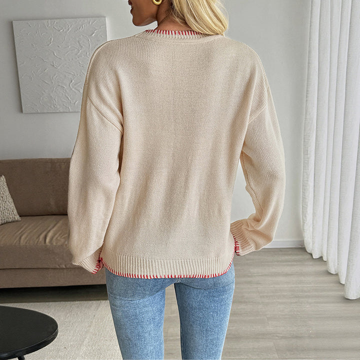 Damen Oversize-Feinstrickpullover mit Krebs-Jacquard, Rundhals und gerippten Abschlüssen Echoarchiv