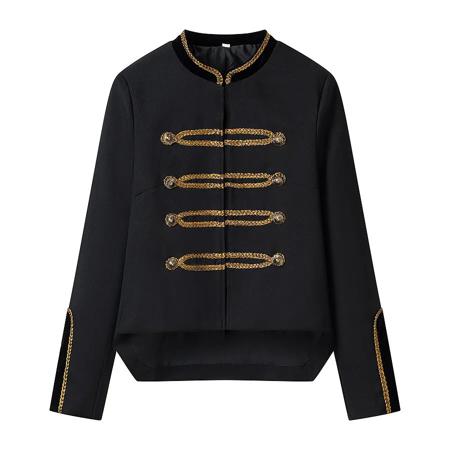 Damen militärisch inspirierte Kurzjacke mit Zierkordeln und Stehkragen – Célinea