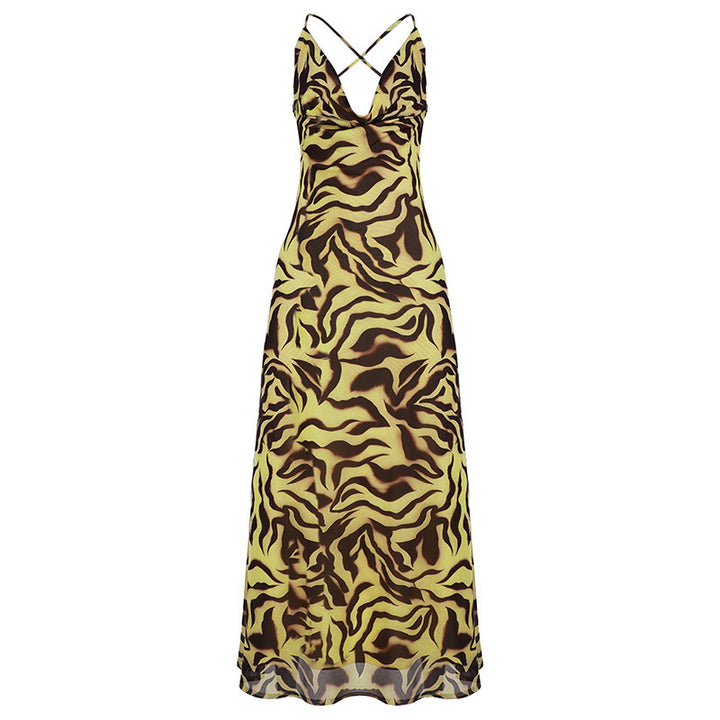 Damen Maxikleid im trendigen Tigerprint-Design mit verführerischem V-Ausschnitt und Spaghetti-Trägern Echo Archiv
