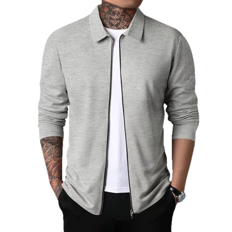 Herren elegantes Langarmshirt mit durchgehendem Reißverschluss und strukturiertem Gewebe Echoarchiv