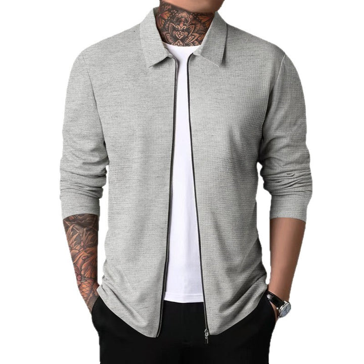 Herren elegantes Langarmshirt mit durchgehendem Reißverschluss und strukturiertem Gewebe Echoarchiv