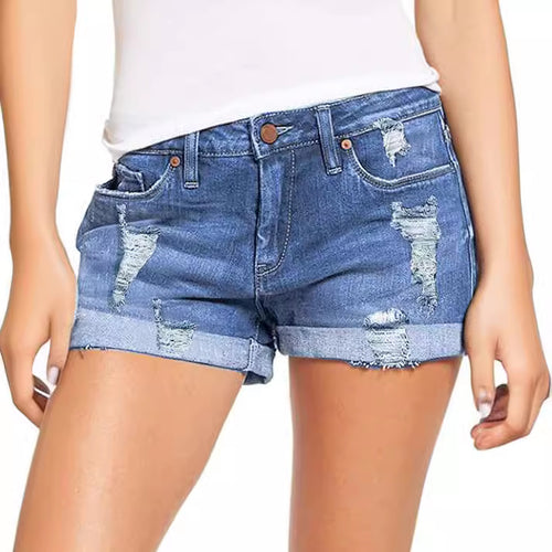 Damen modische Destroyed Denim-Shorts mit umgeschlagenem Saum Echo Archiv