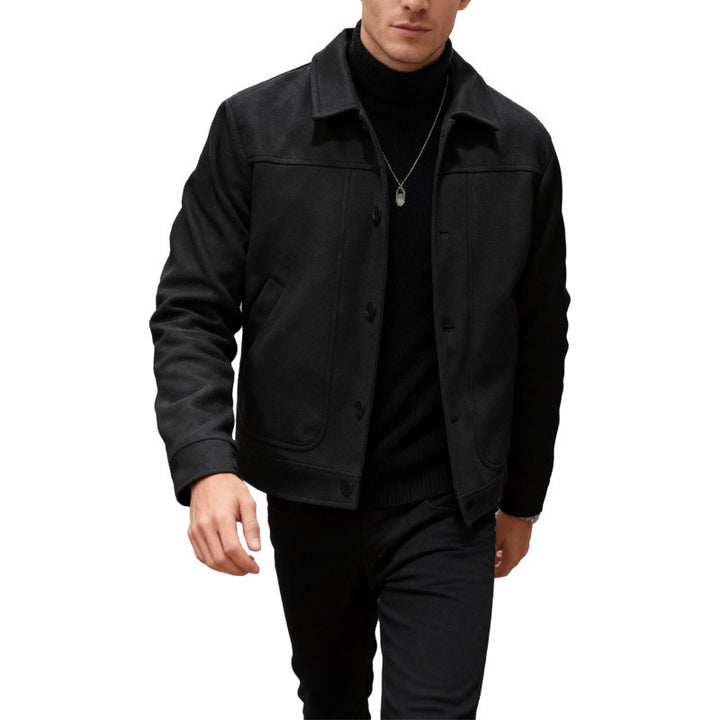Herren nan moderner Trucker-Overshirt aus Velourslederimitat mit Ziernähten und aufgesetzten Taschen Echo Archiv