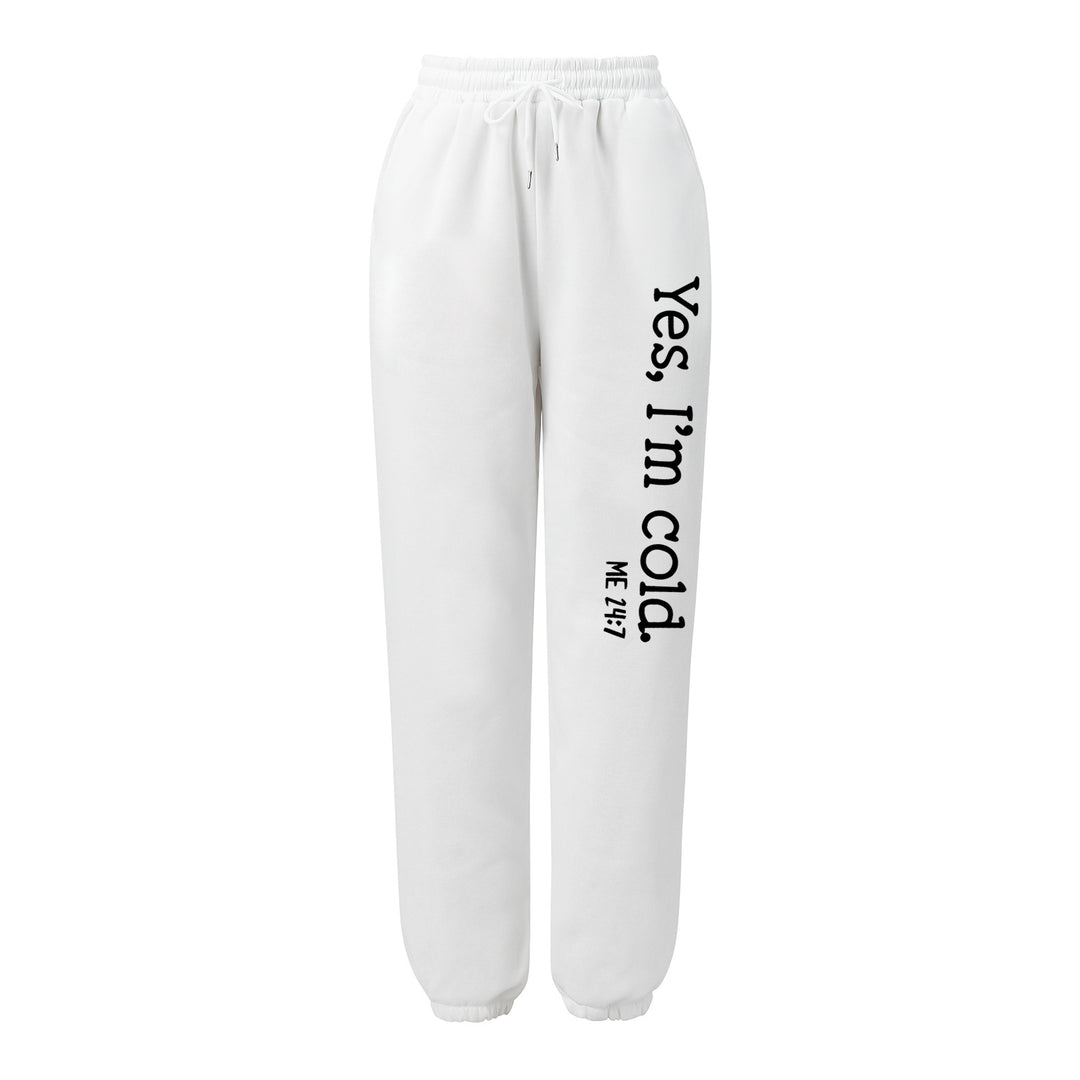 Damen weite Jogginghose hochgeschnitten mit seitlichem Statementprint und elastischem Bund – Avélisse