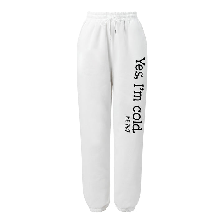 Damen weite Jogginghose hochgeschnitten mit seitlichem Statementprint und elastischem Bund – Avélisse