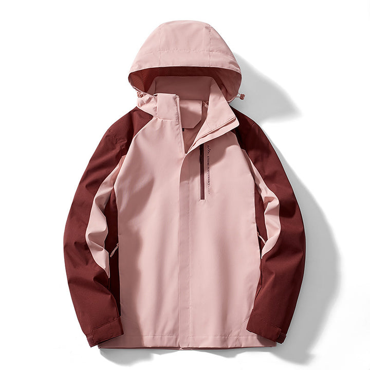Damen Leichte zweifarbige Softshelljacke mit Kapuze, atmungsaktivem Meshfutter und Brustreißverschluss – Célinea