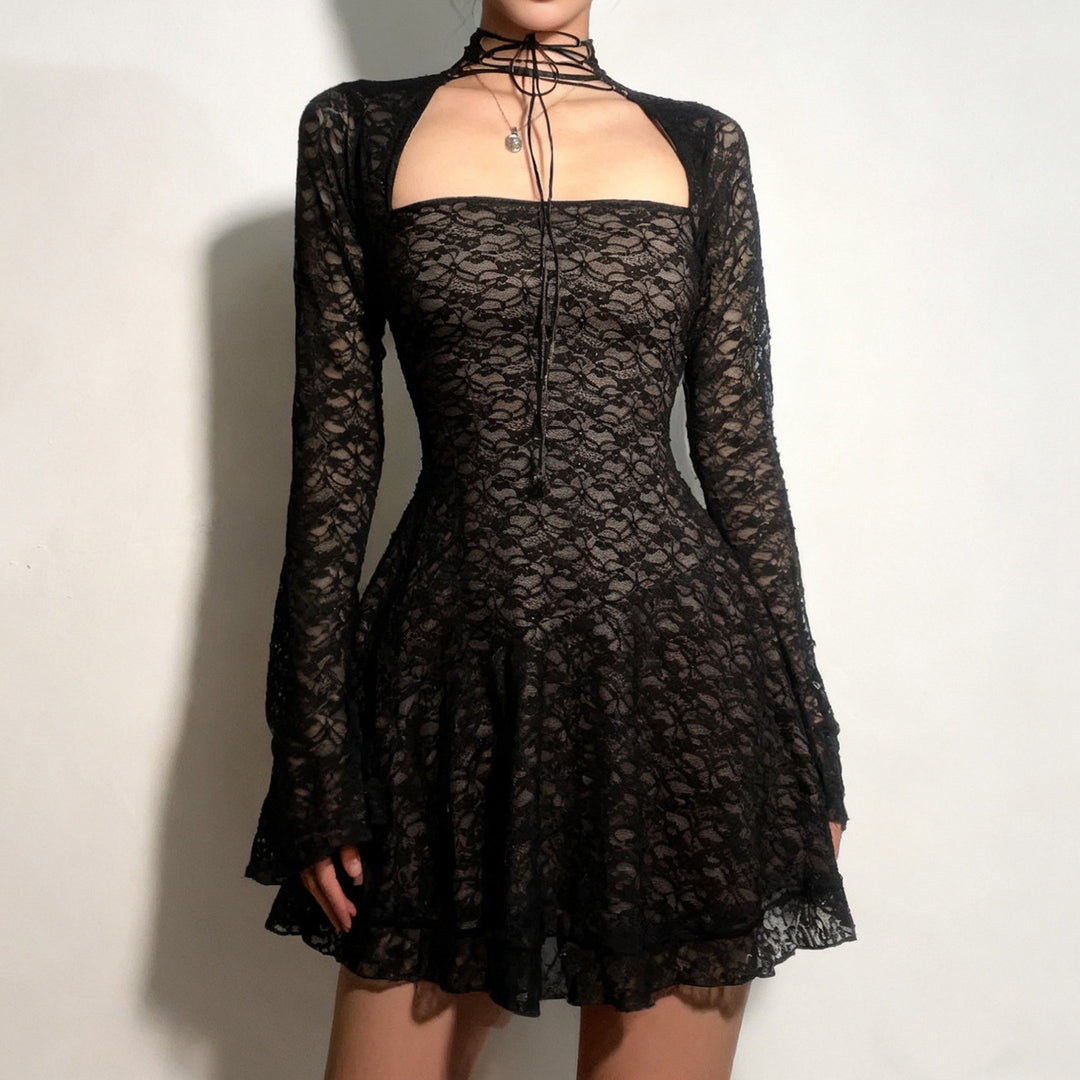 Damen Spitzenkleid mit kurzem Stehkragen und langen Ärmeln Echo Archiv