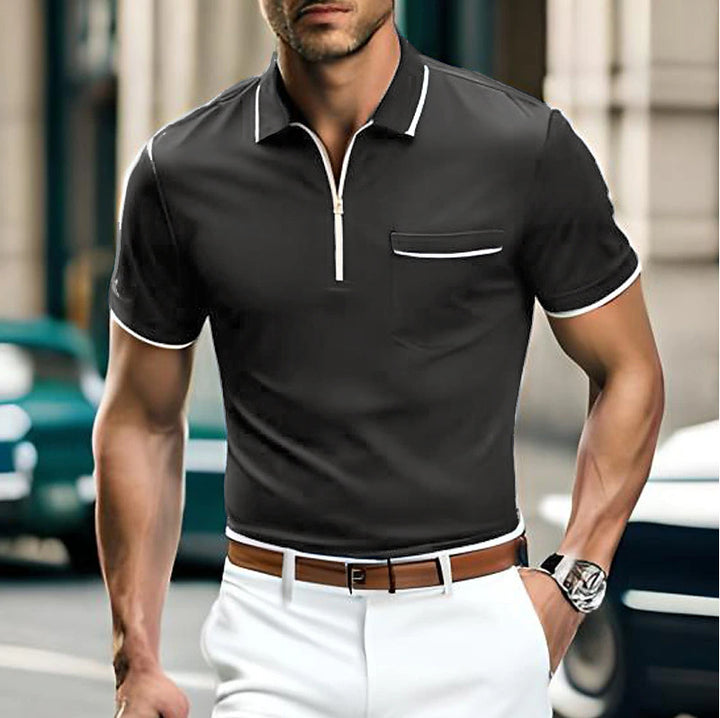 Herren Polohemd mit contrasting Zipper und Brusttasche Echoarchiv