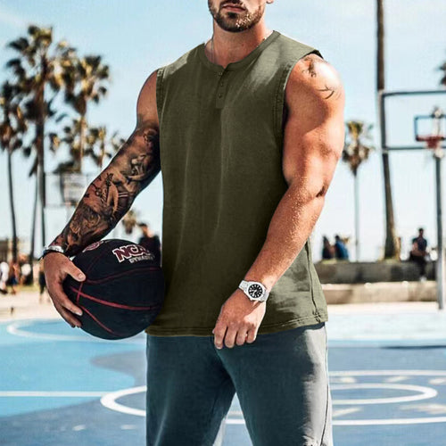 Herren ärmelloses Henley-Tanktop aus weichem Baumwollmix mit Knopfleiste Echoarchiv