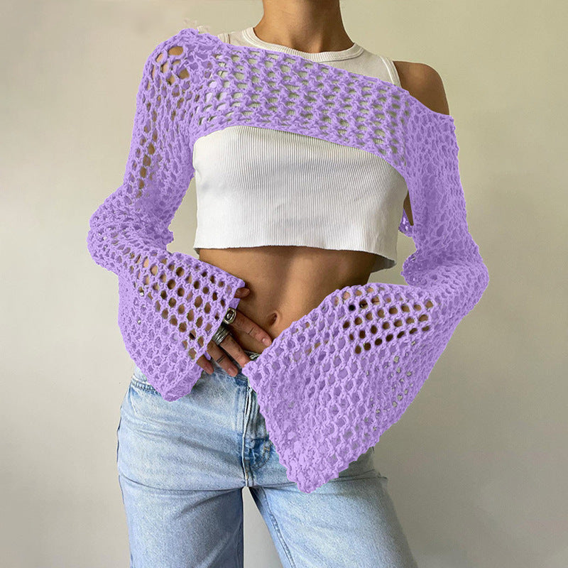 Damen gehäkeltes Langarm-Top mit Off-Shoulder-Design Echo Archiv
