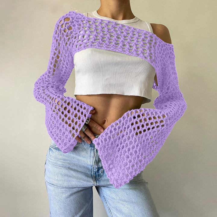 Damen gehäkeltes Langarm-Top mit Off-Shoulder-Design Echo Archiv