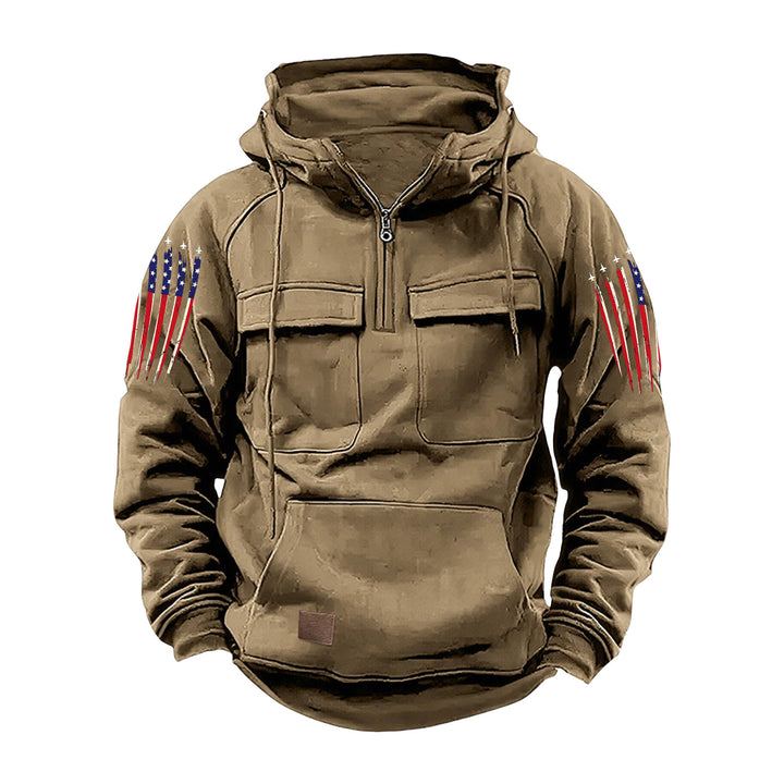 Herren nan Kapuzenpullover mit Halbzip, Cargo-Brusttaschen und Kängurutasche Echo Archiv