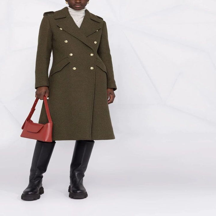 Damen A‑Linien Wollmix‑Mantel mit zweireihigem Tailoring, Metallknöpfen und Klappentaschen Echoarchiv