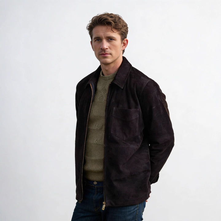 Herren Velourslederjacke mit Reißverschluss und Hemdkragen Echoarchiv
