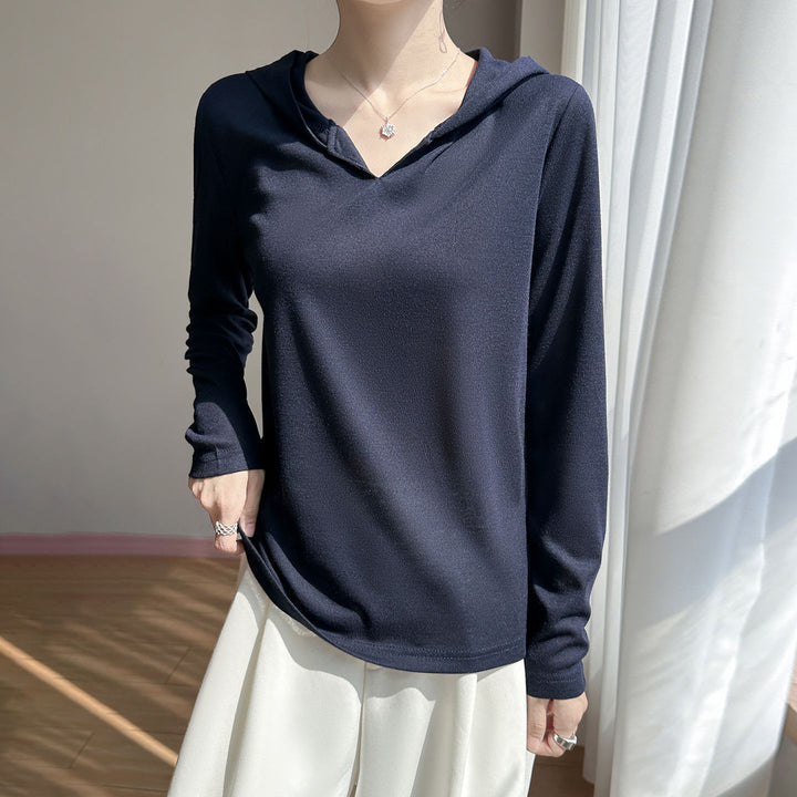 Damen Leichter Kapuzenpullover mit V‑Ausschnitt und feinem Jersey Echoarchiv