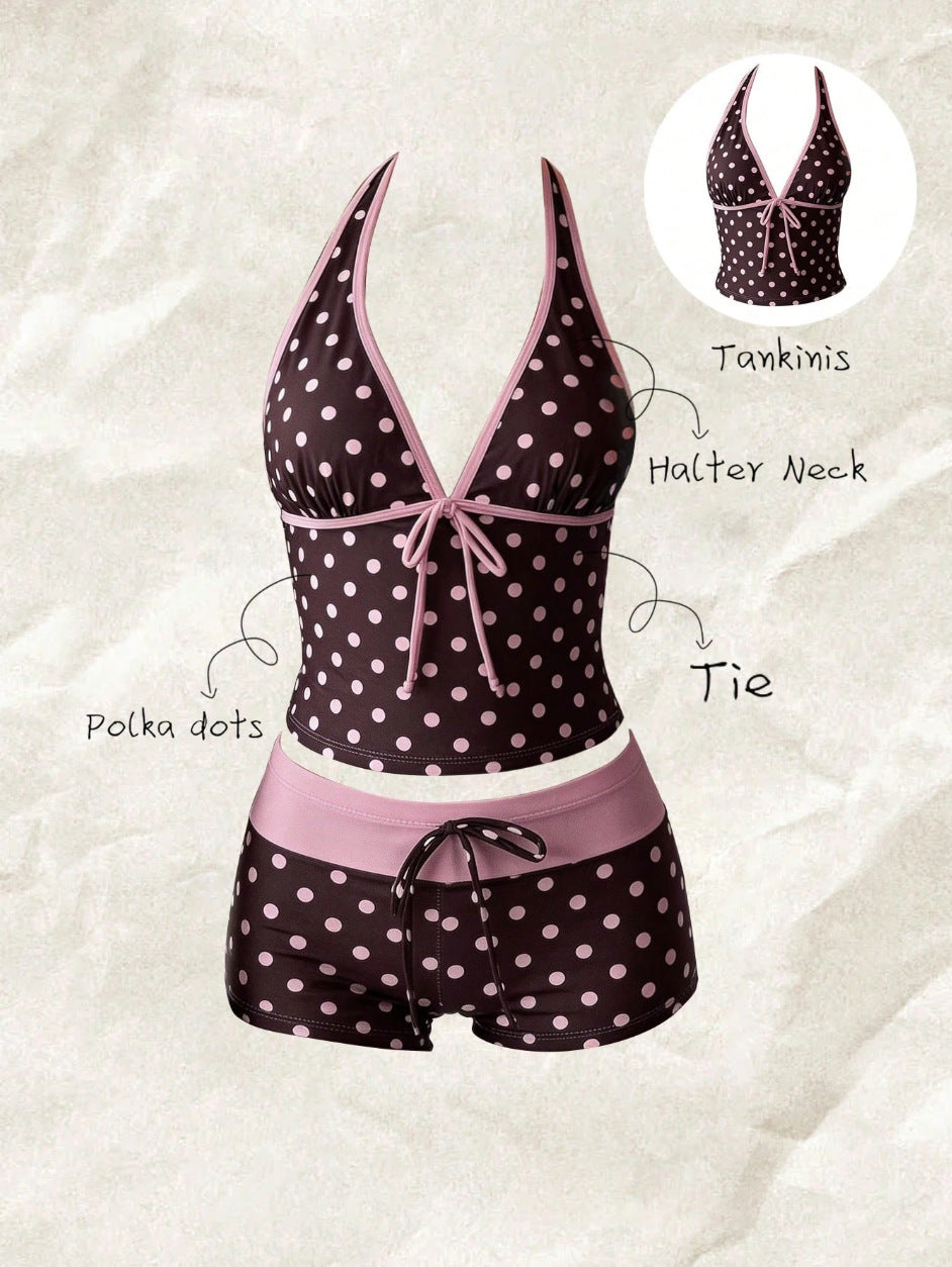 Damen Tankini mit modischem Punktmuster und verstellbarem Halter – Avérine
