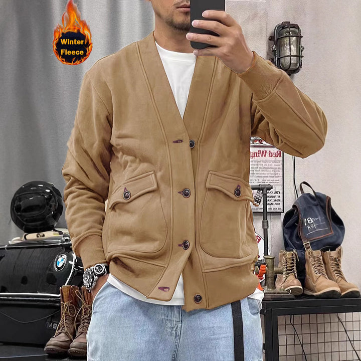 Herren modische Fleecejacke mit praktischen Taschen und eleganter Knopfleiste Echoarchiv