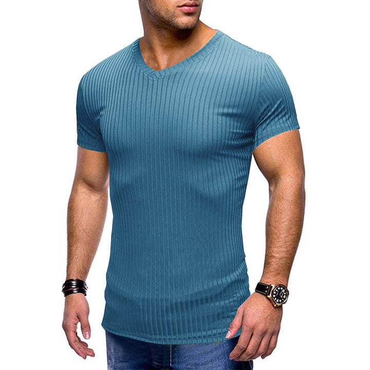 Herren modernes V-Ausschnitt T-Shirt mit feinem Rippenstrick Echoarchiv