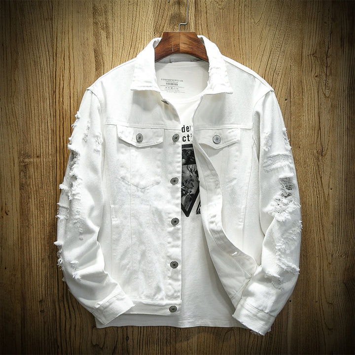 Unisex nan zerrissene Jeansjacke mit weitem Schnitt und aufgesetzten Brusttaschen Echo Archiv