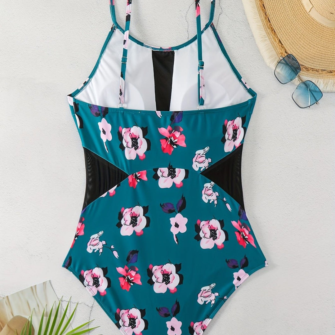 Damen Einteiliger Badeanzug mit modischem floralem Design und schickem Schwarz Echo Archiv
